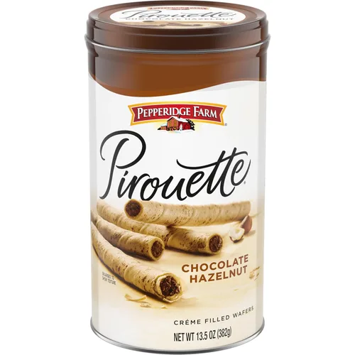 Vista 13 de Pepperidge Farm Pirouette Galletas, Obleas rellenas con créme de chocolate y turrón, 13.5 onzas en lata