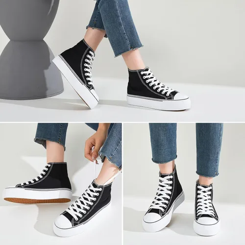 Vista 5 de FRACORA - Tenis de lona con plataforma blanca para mujer Negro