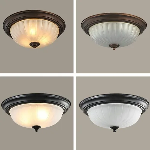 Vista 4 de Lámpara de techo semiempotrada, lámpara de techo con forma de cúpula de vidrio estilo vintage, lámpara de techo empotrada para vestíbulo, Negro