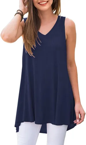 Vista 33 de AWULIFFAN - Blusa de verano sin mangas con cuello en V, túnica, top, para mujer 01 Negro