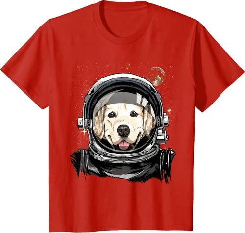 Vista 55 de Camiseta para amantes de los perros de los astronautas del espacio exterior Golden Retriever Lover, Negro