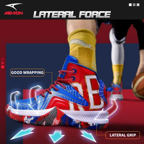 Vista 3 de ASHION Zapatos de baloncesto unisex para niños y niñas, tenis de caña alta, transpirables, con amortiguación al aire libre, zapatos deportivos