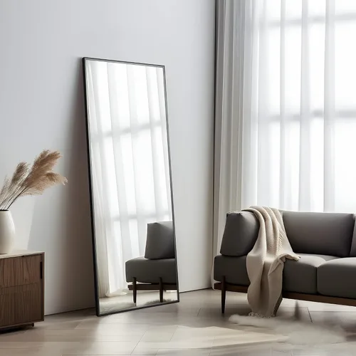 Vista 3 de NeuType Espejo de pared rectangular moderno de 47 x 22 pulgadas, marco negro, aleación de aluminio, montaje en pared, dormitorio, baño, sala de estar