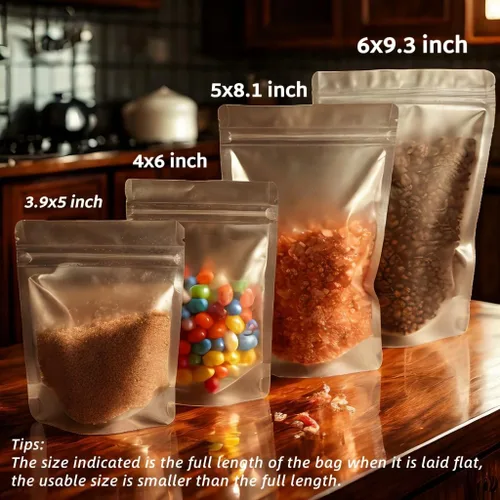 Vista 3 de PABCK 50 bolsas resellables de Mylar color negro, bolsas autosellables para almacenamiento de alimentos, dulces y café, bolsas de plástico