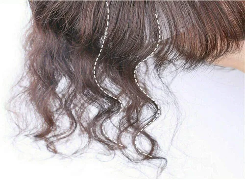 Vista 6 de Toppers de cabello humano corto de 8 pulgadas con flequillo, 2.76 x 3.93 pulgadas, base mono atada a mano para mujer, color marrón claro, piezas
