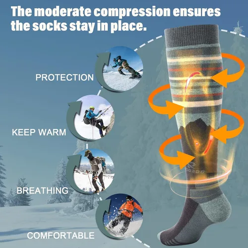 Vista 4 de RIOROO Calcetines de esquí de lana merino, paquete de 23 pares de calcetines de esquí y snowboard para hombres, mujeres y jóvenes, calcetines