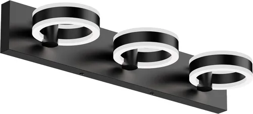 Vista 8 de Lámparas LED de baño, luces negras de tocador de 24 pulgadas, modernos apliques de pared acrílicos de 3 luces, accesorio de iluminación de pared