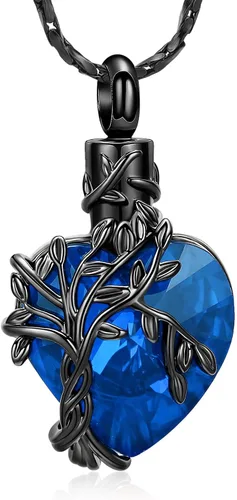 Vista 21 de Imrsanl Collar de urna de árbol de la vida con forma de corazón, joyería de cremación para hombres y mujeres, recuerdo, joyería conmemorativa