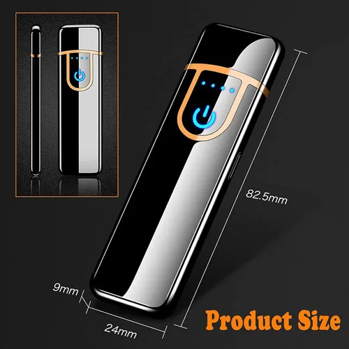 Vista 2 de Encendedor electrónico recargable por USB, mini pantalla táctil creativa, pantalla LED, resistente al viento, sin llama con cable de carga, silencio