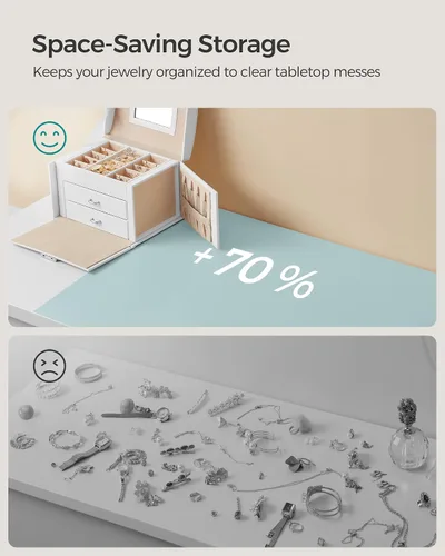 Vista 7 de SONGMICS Joyero de 3 niveles joyero de viaje con asa 2 cajones organizador de joyas con cerradura con espejo almacenamiento de joyas estilo moderno