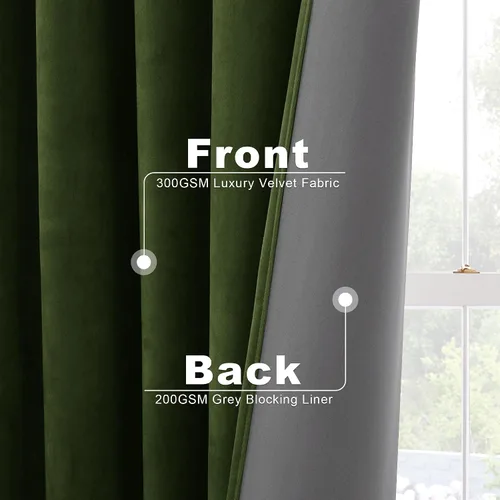 Vista 6 de StangH Cortinas 100% Opacas de 90 Pulgadas de Largo, Terciopelo Verde Musgo con Aislamiento Térmico, Cortinas-Drapeados para Dormitorio, Sala
