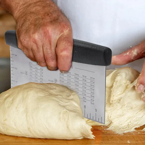Vista 6 de HULISEN Raspador de banco grande para hornear, rascador de masa de 10 pulgadas con escala de medición, raspador de pasteles de acero inoxidable
