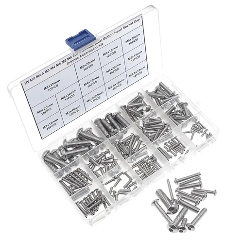 Vista 5 de M2.5-M8 304 - Kit de tornillos de cabeza de botón de acero inoxidable 185PCS M2.5 M3 M4 M5 M6 M8 Hex Drive Rounded Head Bolts, ISO7380 Fully