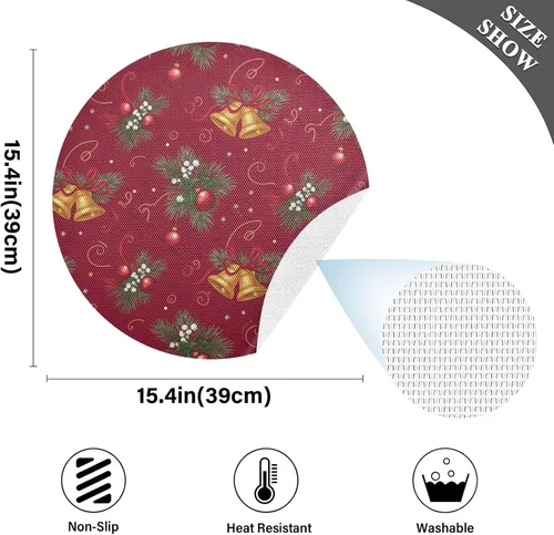 Vista 4 de Christmas Pine Red Dining Room Table Placemats, Heat Resistant Non Slip Placemats Round for Kitchen one sizex1