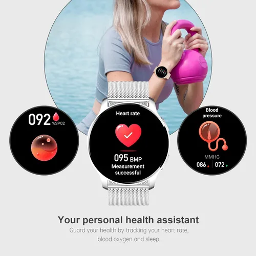 Vista 4 de Reloj inteligente para mujer, reloj inteligente Bluetooth para hacer/recibir llamadas con frecuencia cardíaca de 24 horas y monitor de sueño, IP68