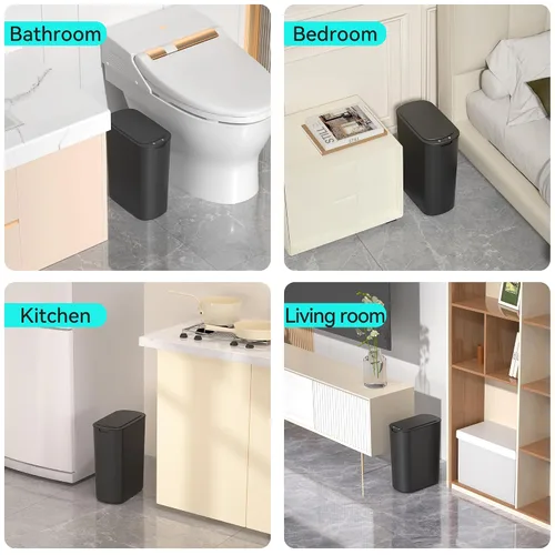 Vista 8 de Botes de Basura de 5 Galones con Sensor de Movimiento para Baño, Botes de Basura Automáticos con Tapa, sin Contacto, Inteligentes, Delgados