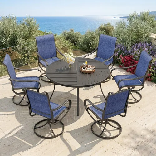 Vista 11 de PHI VILLA Juego de comedor de 5 piezas para patio al aire libre con sillas giratorias (azul) y mesa de comedor de acero de metal de 37 x 37 pulgadas