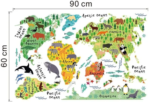 Vista 7 de Calcomanías de pared de mapa del mundo de animales para dormitorio y sala de estar