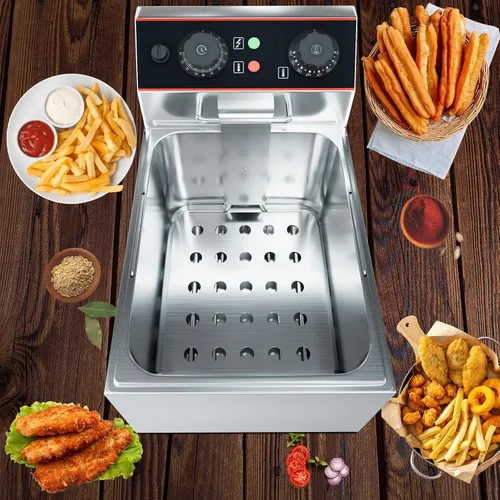 Vista 4 de GarveeHome Freidora comercial con canasta, 11.55 QT/11 L Freidora eléctrica de encimera de acero inoxidable con control de temperatura