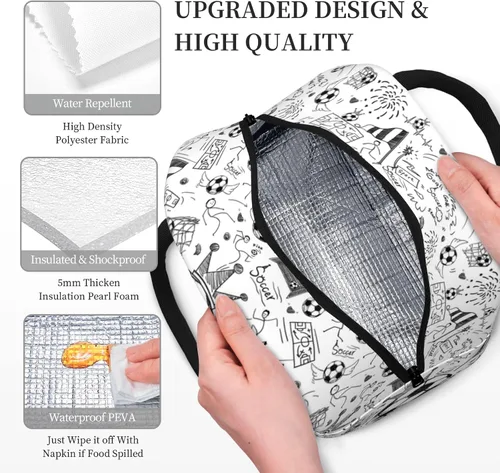Vista 4 de Fiambrera de fútbol con bola portátil aislada, bolsas de almuerzo reutilizables para niños, niñas, hombres, mujeres, escuela, trabajo, oficina