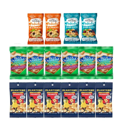 Vista 2 de Paquetes Individuales de Nueces - Aperitivos Saludables para Adultos que Incluyen Almendras Crudas, Pistachos con Cáscara, Semillas de Girasol