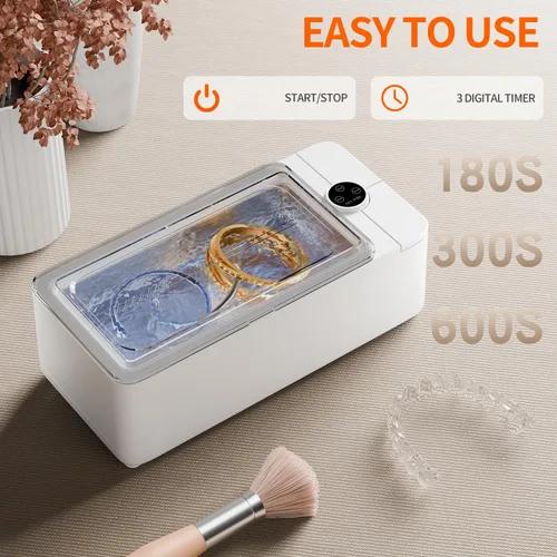 Vista 2 de Máquina limpiadora ultrasónica portátil – Limpiador de joyas de 50 KHz Máquina ultrasónica con 3 modos de temporizador, limpiador ultrasónico