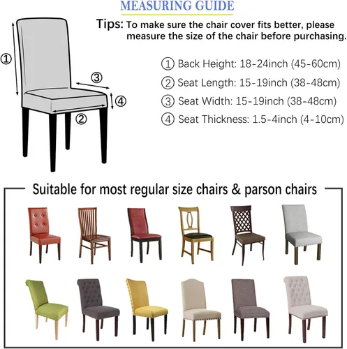 Vista 6 de Juego de 4 fundas para sillas de comedor, fundas elásticas de elastano para sillas de comedor, extraíbles y lavables, protectores desmontables