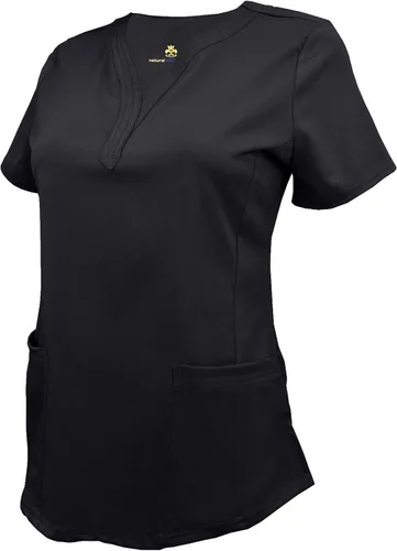 Vista 2 de M&M SCRUBS Camiseta quirúrgica elástica ultra suave con cuello caído y 2 bolsillos para mujer
