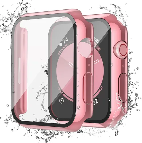 Vista 16 de Misxi Paquete de 2 fundas impermeables con botón diseñadas para Apple Watch Series 3 Series 2 de 38mm, funda rígida de policarbonato anticaídas
