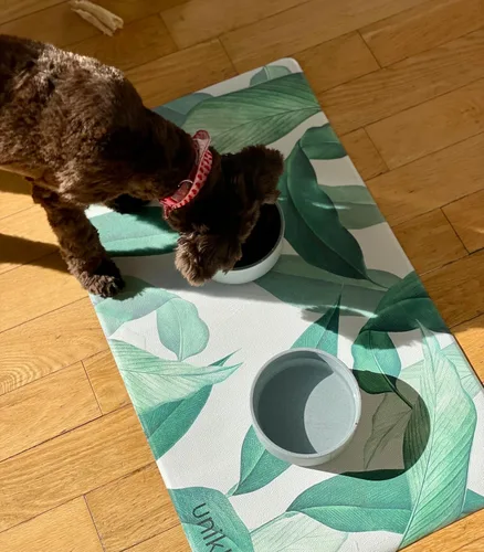 Vista 12 de Mantel individual grande para mascotas, tapete de alimentación para perros y gatos, seguro para mascotas, 28 x 16.5 pulgadas, impermeable, fácil