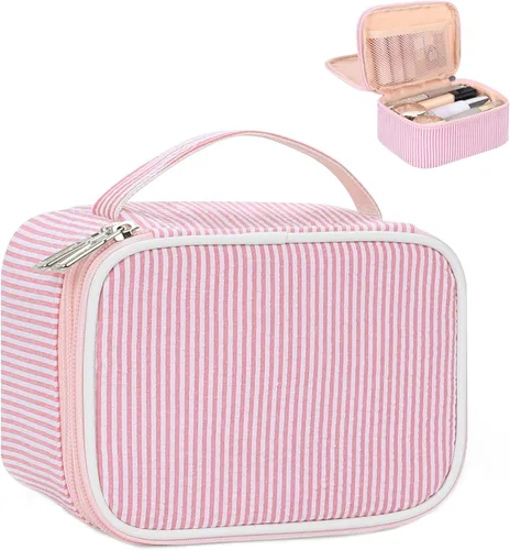 Vista 19 de Relavel Bolsa de maquillaje pequeña para mujer y niña, bolsa de maquillaje y brochas portátil de 2 capas, organizador de brochas de regalo de Navidad
