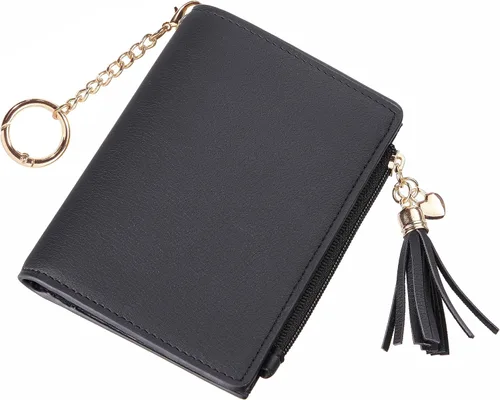 Vista 9 de Gostwo Billeteras pequeñas para mujer, elegante cartera para mujer con ventana de identificación, bolsillo con cremallera para monedas y borla.