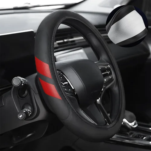 Vista 6 de Funda de cuero para volante compatible con Ram 1500 Silverado GMC Sierra 1500 (1500-rojo)