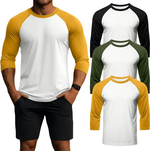 Vista 6 de Huukeay - Paquete de 3 camisas para hombre de 3/4 de manga, cuello redondo, camisetas de béisbol, camisetas atléticas que absorben la humedad