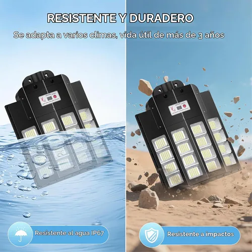Vista 6 de 1200W Luces solares de calle al aire libre impermeables, luz solar de gran angular alimentada del anochecer al amanecer, control remoto y sensor