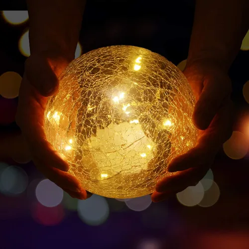 Vista 7 de Lámpara LED de globo agrietado de 6 pulgadas, funciona con pilas, luz de bola de vidrio agrietado de mercurio dorado con interruptor inferior