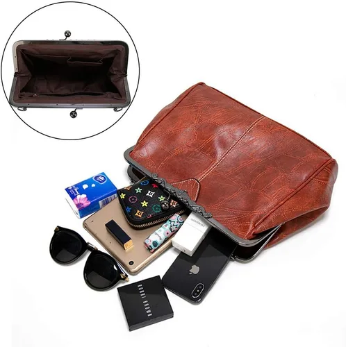 Vista 5 de Bolso vintage Kiss Lock para mujer, de cuero aceitado, bolso de mano