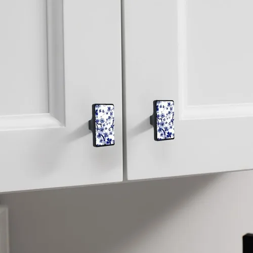 Vista 5 de LORVIES Paquete de 4 pomos decorativos florales de 1.65 pulgadas para gabinete, rectángulo de vidrio ABS con un solo agujero, tiradores de puerta