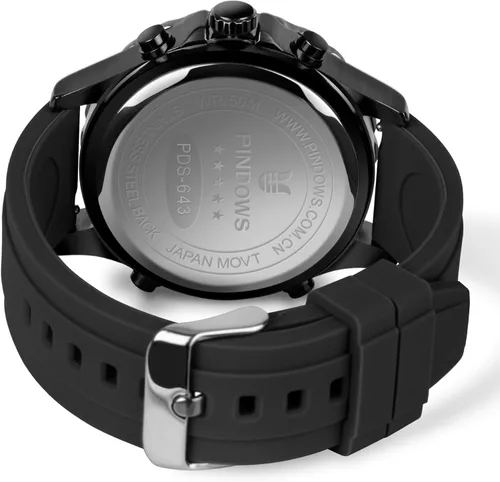 Vista 4 de PINDOWS Relojes para hombre, impermeables, analógicos, digitales, deportivos, multifuncionales, resistentes al aire libre, con retroiluminación LED