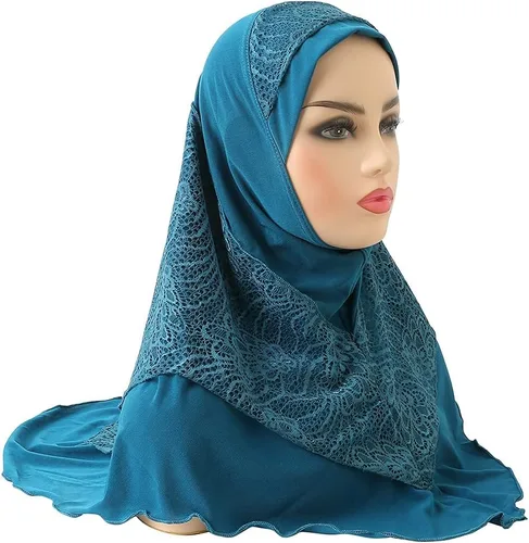 Vista 2 de Hijab musulmán instantáneo de una pieza para la cabeza, bufanda islámica, cubierta completa, turbante de encaje, gorro de chal