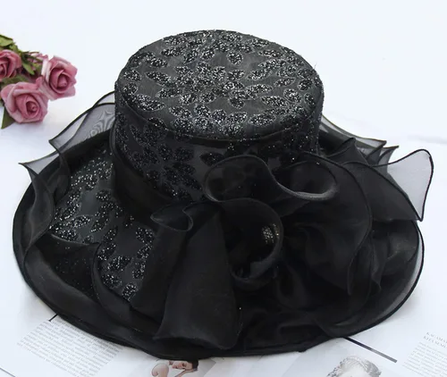 Vista 5 de Tocado de organza para mujer, de ala ancha, para iglesia, boda, fiesta de té, boda