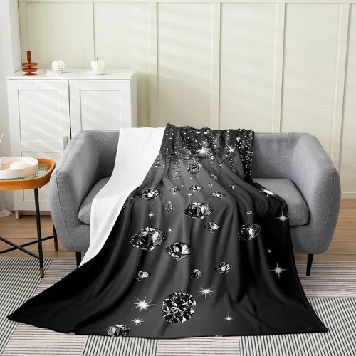 Vista 2 de Erosebridal Black Diamonds Fleece Throw Blanket 40"x50" - Ultra-Soft for Couch Sofa Bed,Glitter Sequins Diamond Flannel Blanket,Starry Sky Fuzzy