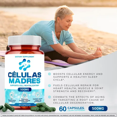 Vista 7 de Suplementos de células madre de 500 mg (60 cápsulas) Natural Anti-Envejecimiento y Longevidad Apoyo con Espirulina y Clorella, Impulsa la Renovación