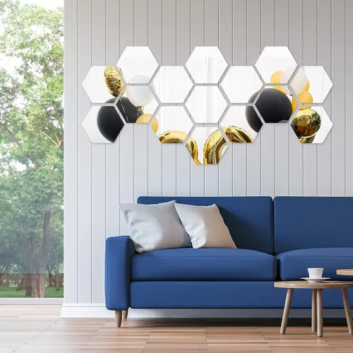 Vista 10 de Shappy 32 piezas de pegatinas de espejo de pared en forma de hexágono extraíbles, pegatinas de espejo de acrílico plateado en forma de panal