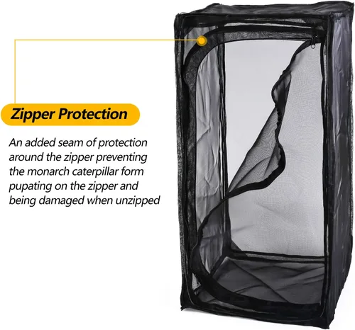 Vista 3 de Hábitat de mariposa monarca resistente de 30 pulgadas, jaula de malla para insectos plegable al aire libre con protección de cremallera y parte