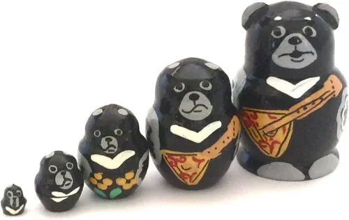 Vista 2 de 1.25 "de alto oso mini muñecas de anidación rusas talladas a mano pintadas a mano 5 piezas Matryoshka Set