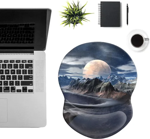 Vista 7 de Alfombrilla de mouse ergonómica con soporte, reposamuñecas para aliviar el dolor, base de poliuretano antideslizante para el hogar, oficina, Luna
