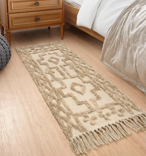 Vista 14 de Uphome Alfombra de Baño Bohemia de 2' x 3', Alfombras Pequeñas de Dormitorio Estilo Granja Lavables con Borlas, Tapetes de Baño Geométricos Beige