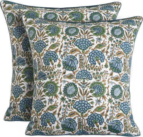 Vista 25 de Ridhi Juego de 2 fundas de almohada decorativas de 16 x 16 pulgadas con estampado de bloques de color azul aguamarina para sala de estar