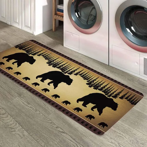 Vista 6 de Libaoge Juego de 2 tapetes de cocina retro con diseño de oso polar y pino, tapete de corredor con silueta de pino, antifatiga, cómodo tapete